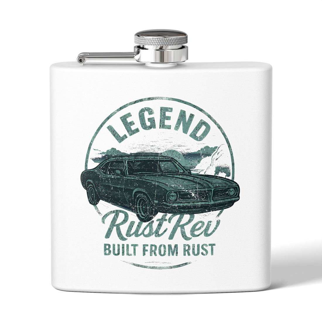 Rust Rev Legend Stainless Steel Flask - 6oz Vintage Car Design