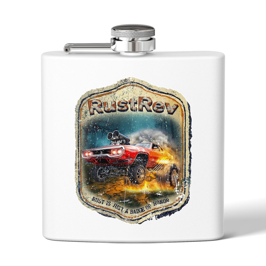 RustRev Vintage Racing Flask - 6oz Stainless Steel Hip Flask