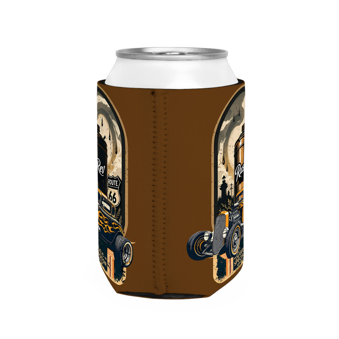Retro Route 66 Can Cooler Sleeve - Vintage Car Design