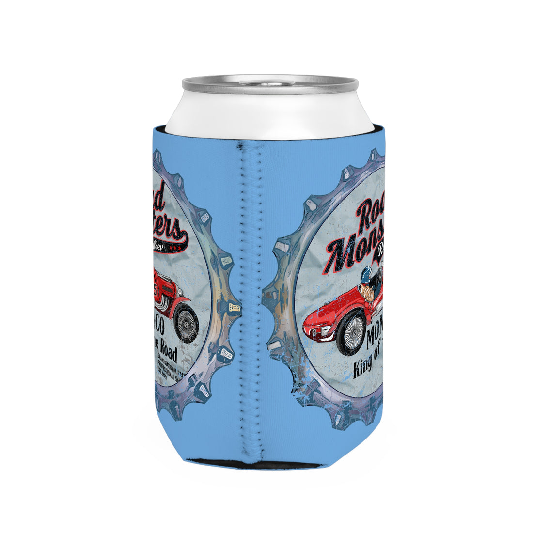 Vintage Racing Can Cooler Sleeve - Road Monsters Design, Perfect for Car Enthusiasts