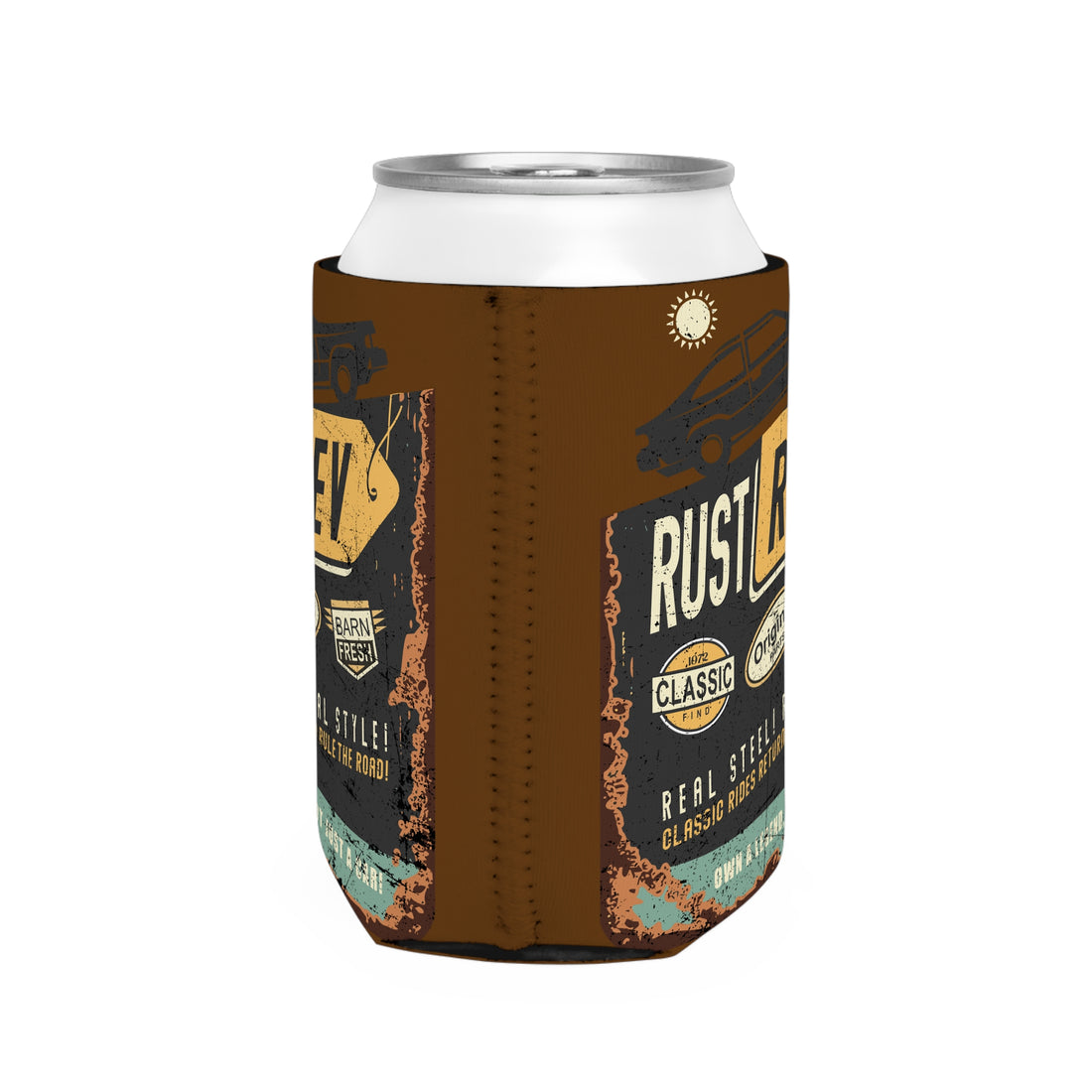 Rust Rev Classic Car Can Cooler Sleeve - Perfect for Auto Enthusiasts & Outdoor Celebrations
