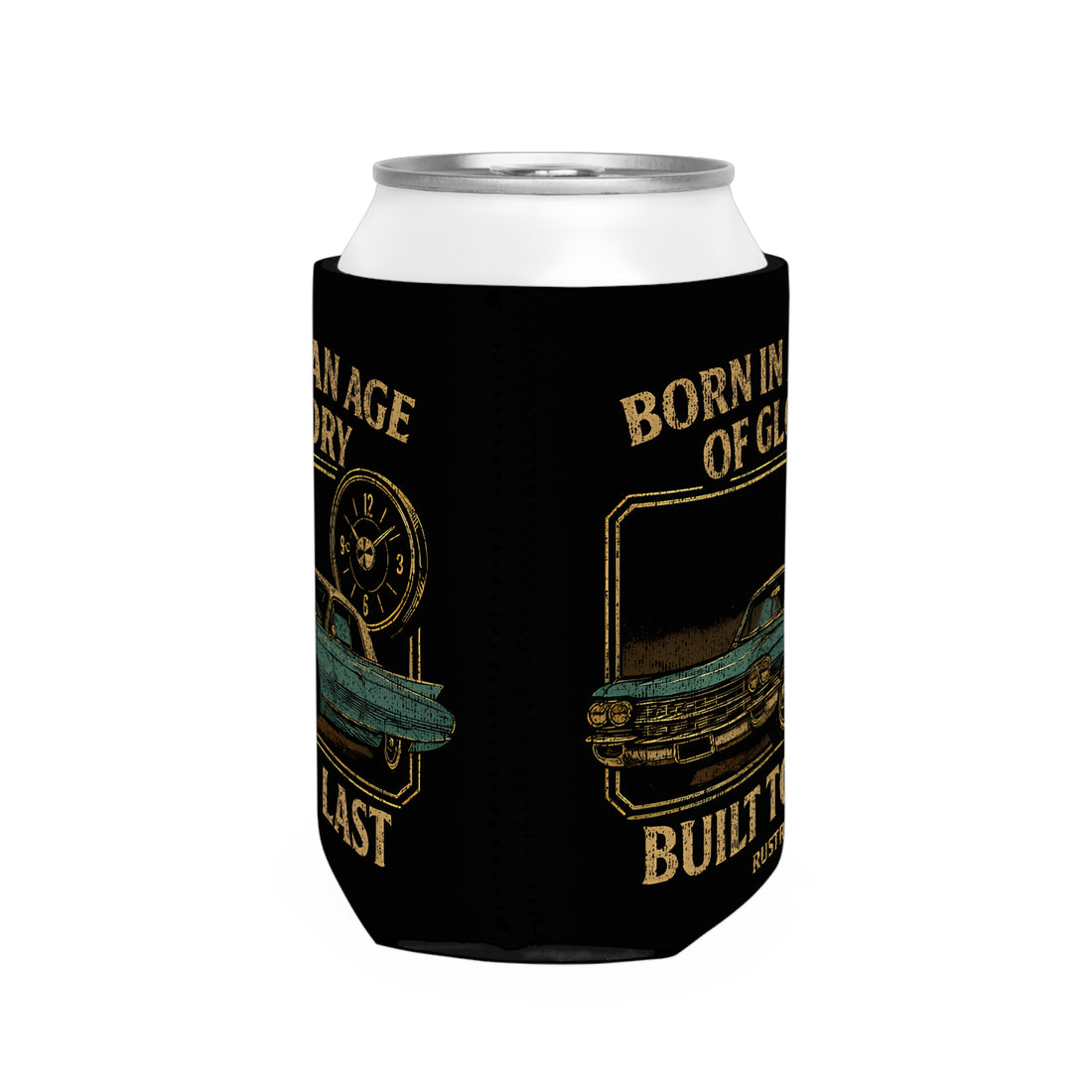 Retro Car Can Cooler Sleeve - 'Born in an Age of Glory - Built to Last' Design