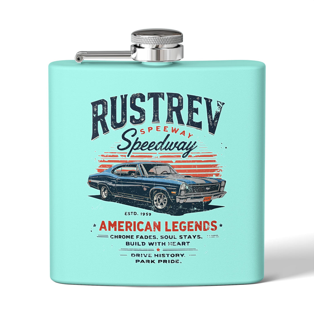 American Legends Stainless Steel Flask - 6oz - Perfect for Car Lovers and Celebrations