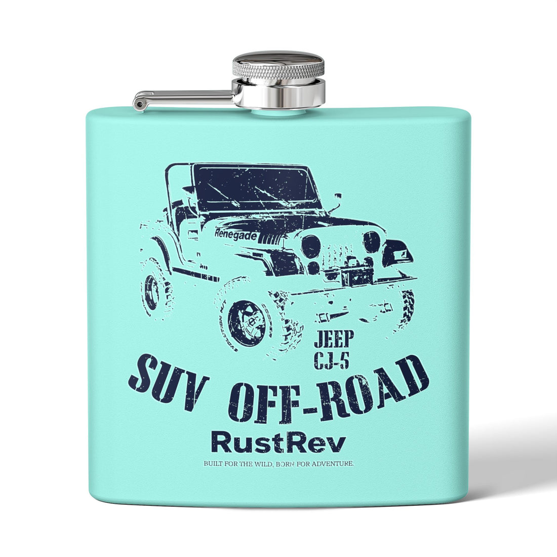 Off-Road Adventure Stainless Steel Flask - 6oz Jeep Design for Outdoor Enthusiasts