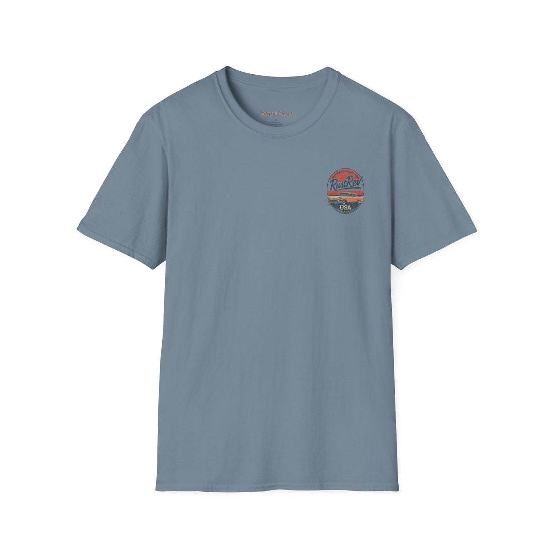 Retro RustRev Unisex Softstyle T-Shirt - Classic Car Graphic