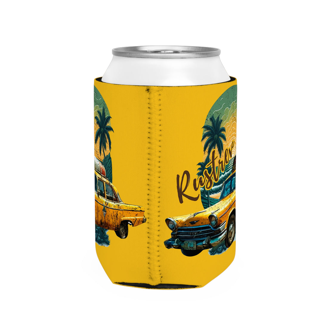 Vintage Taxi Can Cooler Sleeve - Tropical Vibes for Beach Parties and Outdoor Celebrations
